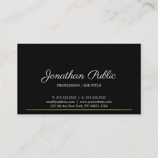 Carte De Visite Sophistiqué Clean Plain moderne Black Gold Design (Devant)