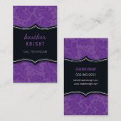 CARTE DE VISITE sophistiqué fleurit noir violet (Devant / Derrière)