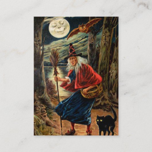 Carte De Visite Sorcière la nuit Halloween (Devant)