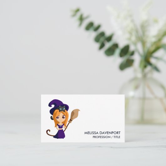 Carte De Visite Sorcière mignonne en Casquette violet Halloween (Debout devant)