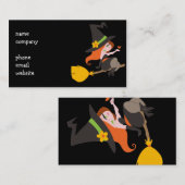 Carte De Visite Sorcière montant un manche à balai (Devant / Derrière)