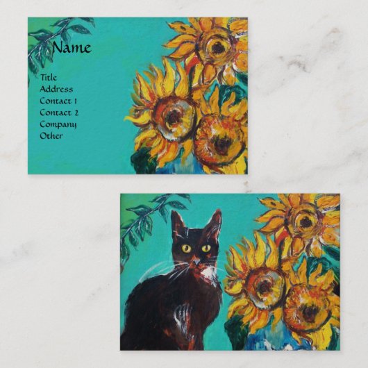 CARTE DE VISITE SOUCHES AVEC CHAT EN TURQUOISE BLEUE (Devant / Derrière)