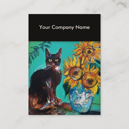 Carte De Visite SOUFFLE AVEC CHAT NOIR EN Ivoire BLEU (Dos)