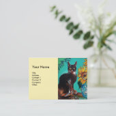 Carte De Visite SOUFFLE AVEC CHAT NOIR EN Ivoire BLEU (Debout devant)