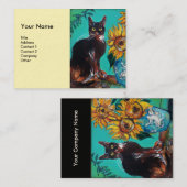 Carte De Visite SOUFFLE AVEC CHAT NOIR EN Ivoire BLEU (Devant / Derrière)