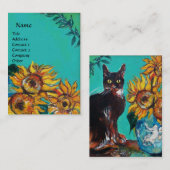 Carte De Visite SOUFFLE AVEC CHAT NOIR Jaune Turquoise Bleu (Devant / Derrière)