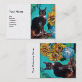 Carte De Visite SOUFFLEURS AVEC CHAT NOIR Blanc Pearl Vert Jaune (Devant / Derrière)