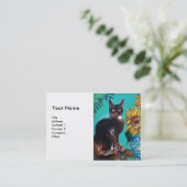 Carte De Visite SOUFFLEURS AVEC CHAT NOIR Jaune Aqua Bleu Blanc (Debout devant)
