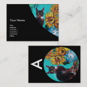 Carte De Visite SOUFFLEURS AVEC CHAT NOIR MONOGRAM Bleu Jaune (Devant / Derrière)