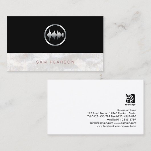 Carte De Visite Sound Engineer Bold Silver Sound Wave Icon élégant (Devant / Derrière)