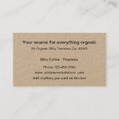 Carte De Visite Source d'aliment biologique (Dos)