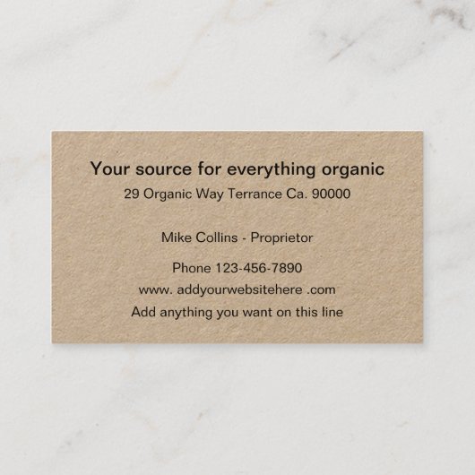 Carte De Visite Source d'aliment biologique (Dos)