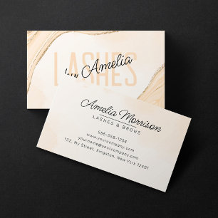 Carte De Visite Sourcils Cils Pêche Beige Or Paillettes Agate