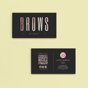 Carte De Visite Sourcils Code QR et Logo Rose Gold Pailleté