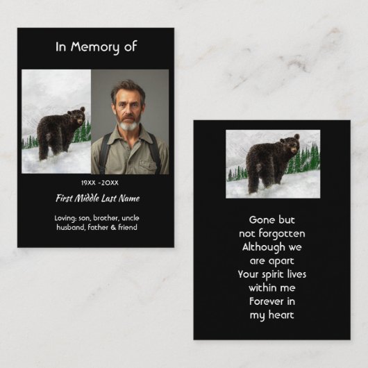 Carte De Visite Souvenir commémoratif ours noir animal (Devant / Derrière)