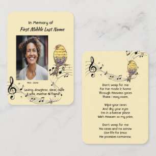 Carte De Visite Souvenir musical chrétien mémorial Oiseau
