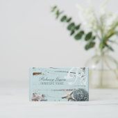 Carte De Visite SPA aqua bleu plage bois étoile coquillages (Debout devant)