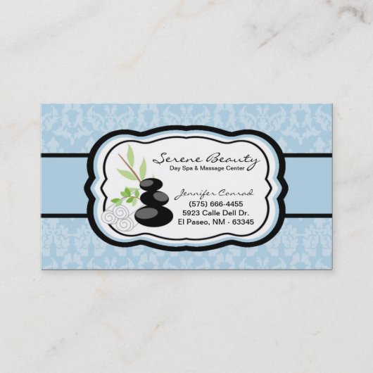 Carte de visite Spa Damask bleu clair Hot Stations (Devant)
