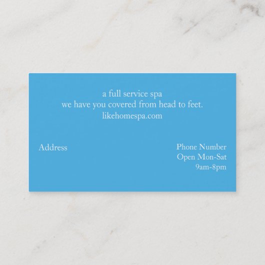 Carte De Visite Spa de dessin animé (Dos)