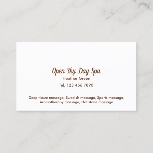 Carte De Visite Spa de massothérapeute (Dos)