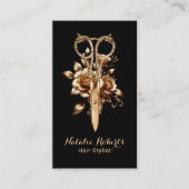 Carte De Visite Spa de salon moderne de ciseaux d'or Flower (Devant)