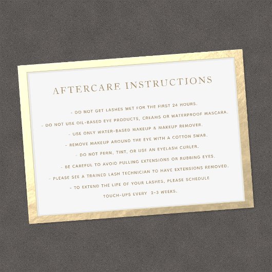 Carte De Visite Spa Gold Frame After Care pour Lash Extensions