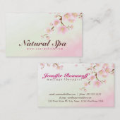 Carte De Visite Spa Naturel En Fleur De Cerisier Rose Et Blanc (Devant / Derrière)