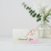 Carte De Visite Spa Naturel En Fleur De Cerisier Rose Et Blanc (Debout devant)