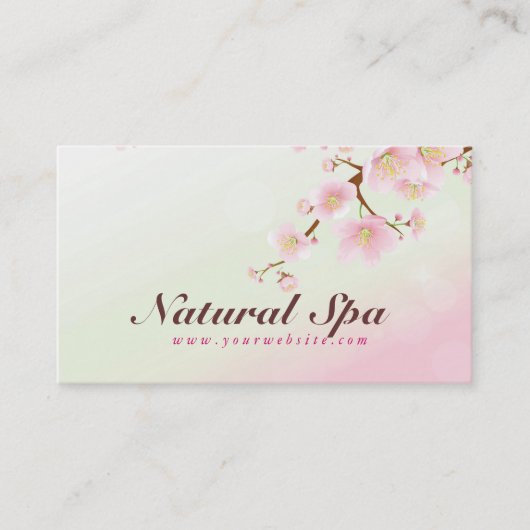 Carte De Visite Spa Naturel En Fleur De Cerisier Rose Et Blanc (Devant)