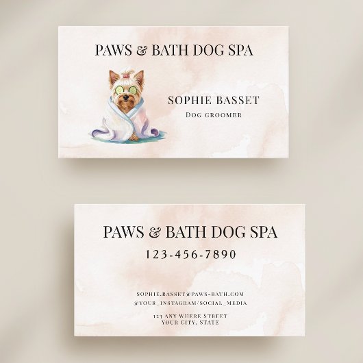 Carte De Visite Spa pour chien adorable Aquarelle Beige