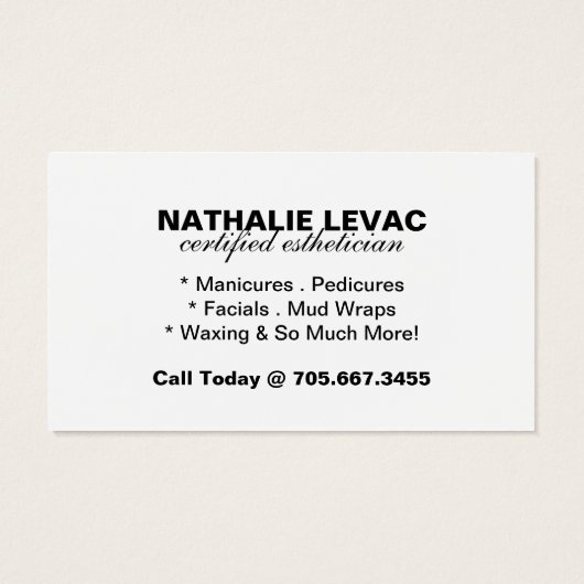 Carte de visite Spa relaxant (Dos)