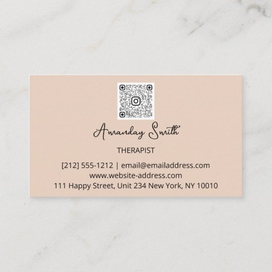 Carte De Visite SPA-thérapeute Golden Script QR Code Logo Rose (Dos)