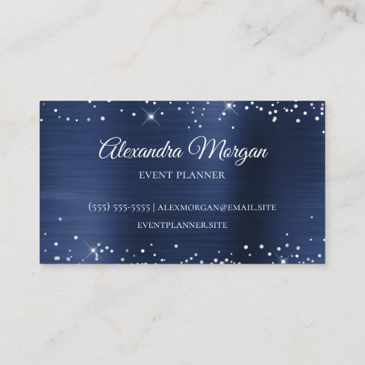 Carte De Visite Sparkly Silver Parties scintillant Navy Blue Satin (Dos)