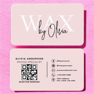 Carte De Visite Spécialiste de la cire de code QR Esthétique rose