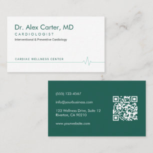 Carte De Visite Spécialiste en cardiologie Rythme cardiaque vert f