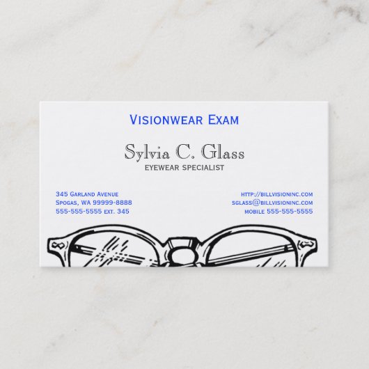Carte De Visite Spectacles lunettes Vue optique (Devant)