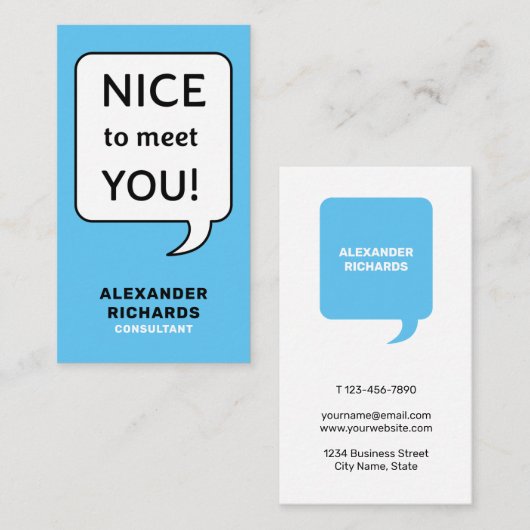 Carte De Visite Speech Bubble Nice De Vous Rencontrer Moderne (Devant / Derrière)