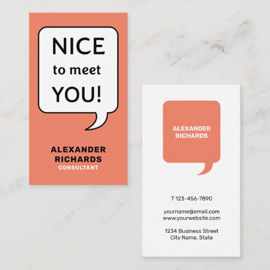Carte De Visite Speech Bubble Nice De Vous Rencontrer Moderne (Devant / Derrière)