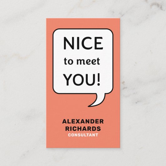 Carte De Visite Speech Bubble Nice De Vous Rencontrer Moderne (Devant)