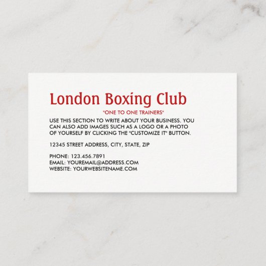 Carte De Visite Speed Ball, Boxer, Boxer Trainer (Dos)