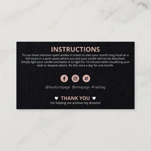 Carte De Visite Spell d'intention de bougie cristal (Dos)