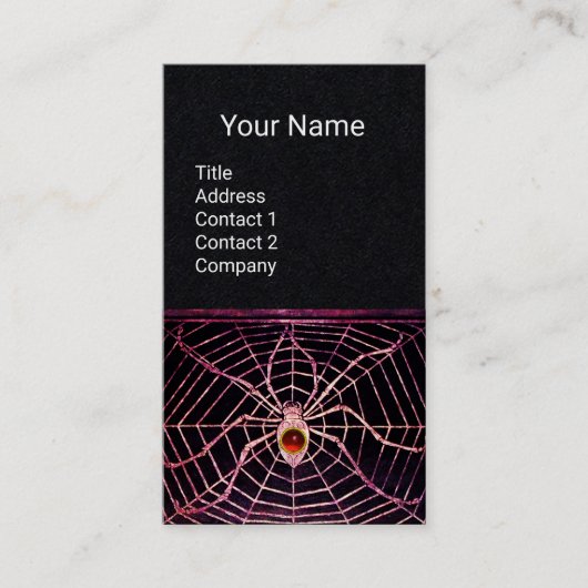 Carte De Visite SPIDER ET WEB Red Ruby Gemstone Black Paper (Devant)