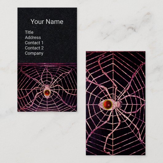 Carte De Visite SPIDER ET WEB Red Ruby Gemstone Black Paper (Devant / Derrière)