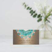 Carte De Visite Spiral Mandala Flower Turquoise & Gold Spa Salon (Debout devant)