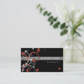 Carte De Visite Spirales blanches rouges et fleurs (Debout devant)