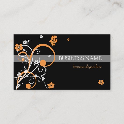 Carte De Visite Spirales oranges blanches et fleurs (Devant)