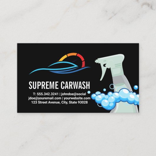 Carte De Visite Spray Bottle Soap Bubbles | Auto Wash Logo (Devant)
