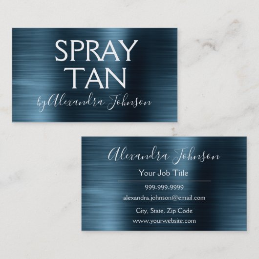 Carte De Visite Spray Métal Brossé Bleu Tan (Devant / Derrière)