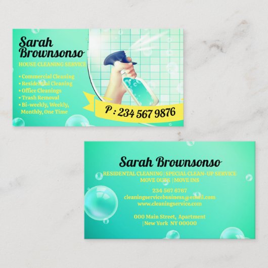 Carte De Visite Spray nettoyant Jaune vert néon (Devant / Derrière)