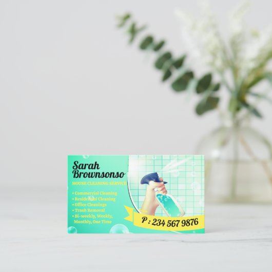 Carte De Visite Spray nettoyant Jaune vert néon (Debout devant)